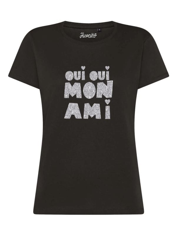 T-Shirt donna Lady 2.0 con la scritta “Oui, oui mon ami” in glitter – TW072 - immagine 4