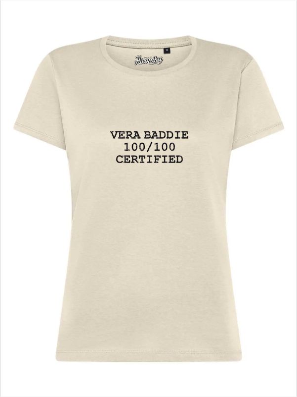 T-Shirt donna Lady 2.0 con la scritta “vera baddie 100/100 certified” in glitter – TW094 - immagine 2