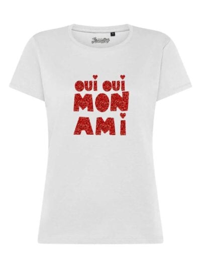T-Shirt donna Lady 2.0 con la scritta “Oui, oui mon ami” in glitter – TW072