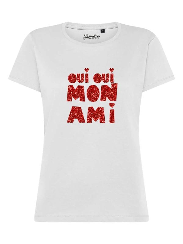T-Shirt donna Lady 2.0 con la scritta “Oui, oui mon ami” in glitter – TW072