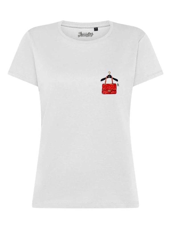 T-Shirt donna Lady 2.0 con una gruccia e una borsa lato cuore – TW074