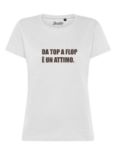 T-Shirt donna Lady 2.0 con la scritta “da top a flop” in glitter – TW075