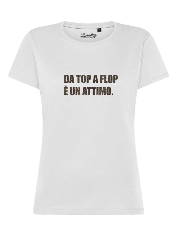 T-Shirt donna Lady 2.0 con la scritta “da top a flop” in glitter – TW075