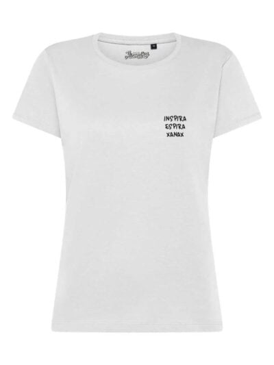 T-Shirt donna Lady 2.0 con la scritta “inspira espira xanax” in patch a rilievo lato cuore – TW083