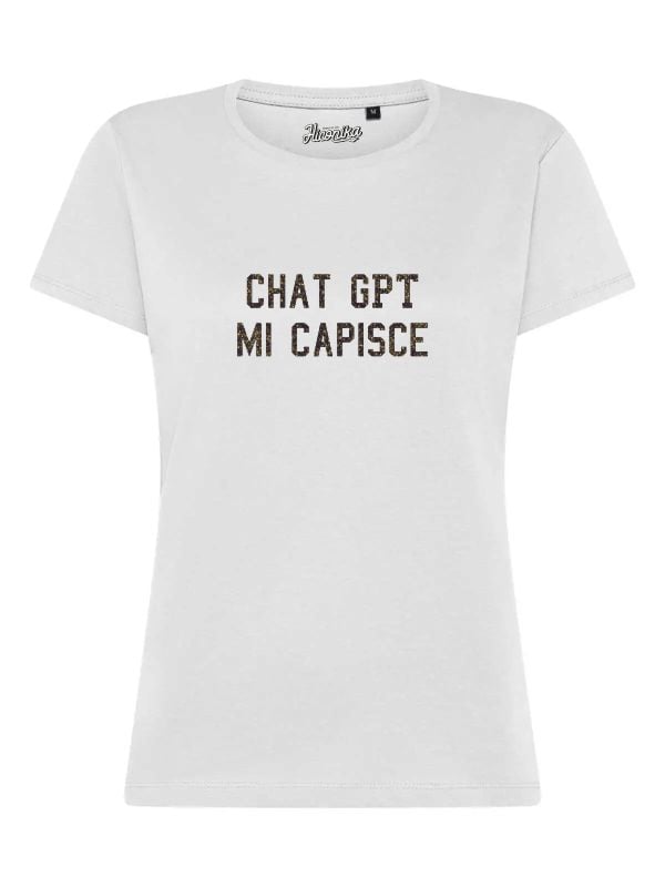 T-Shirt donna Lady 2.0 con la scritta “Chat gpt mi capisce” in glitter – TW085