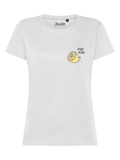 T-Shirt donna Lady 2.0 con un limone e la scritta “sono acida” lato cuore – TW088