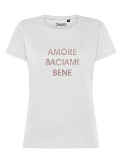 T-Shirt donna Lady 2.0 con la scritta “amore baciami bene” in glitter – TW098