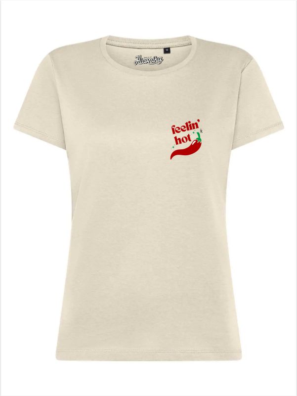 T-Shirt donna Lady 2.0 con un peperoncino e la scritta “feeling hot” lato cuore – TW089 - immagine 3