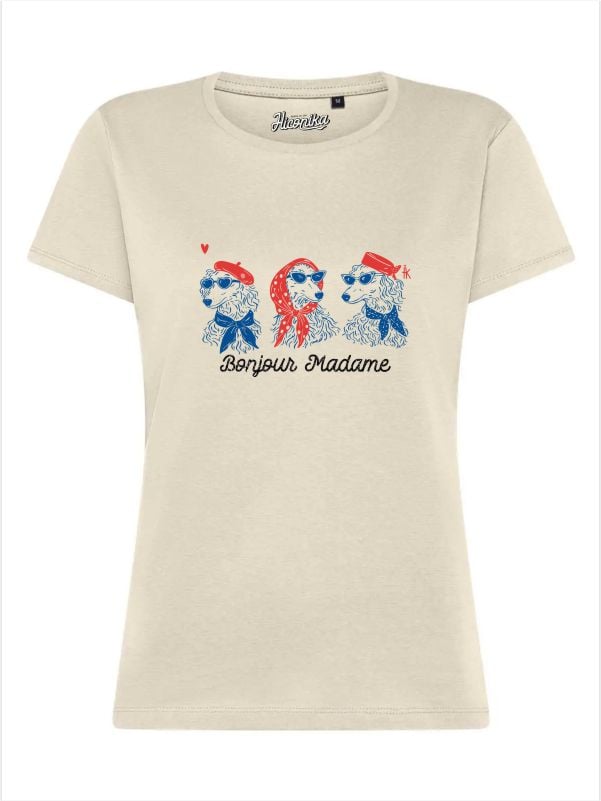 T-Shirt donna Lady 2.0 con tre cani fashion e la scritta “Bonjour Madame” in glitter – TW100 - immagine 2