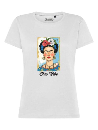 T-Shirt donna Lady 2.0 con Frida Kahlo e la scritta “Chic Vibe” in glitter – TW102