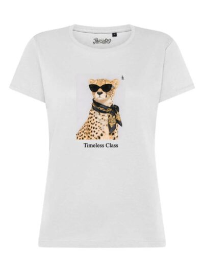 T-Shirt donna Lady 2.0 con un ghepardo fashion e la scritta “timeless class” – TW105