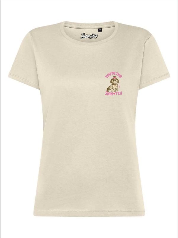T-Shirt donna Lady 2.0 con un cane e la scritta “You're the shihtzu” lato cuore – TW073 - immagine 3