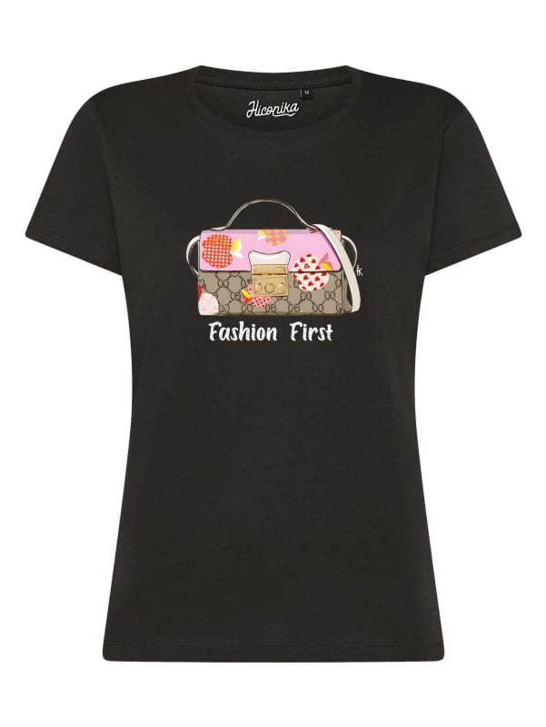 T-Shirt donna Lady 2.0 con una borsa e la scritta “fashion first” in glitter – TW104 - immagine 4