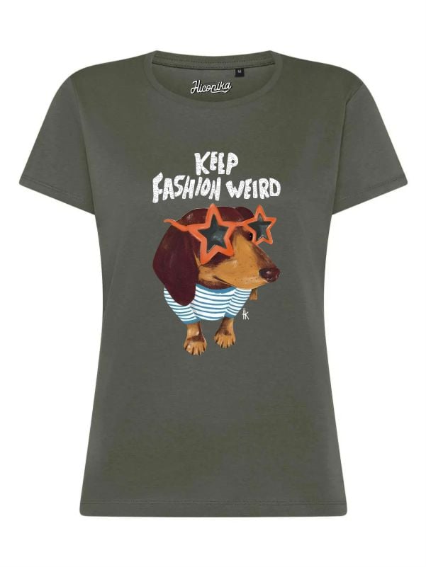 T-Shirt donna Lady 2.0 con un cane e la scritta “keep fashion weird” in glitter – TW077 - immagine 3