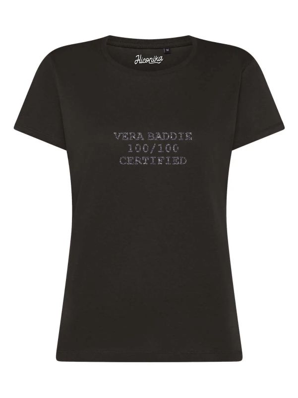 T-Shirt donna Lady 2.0 con la scritta “vera baddie 100/100 certified” in glitter – TW094 - immagine 4