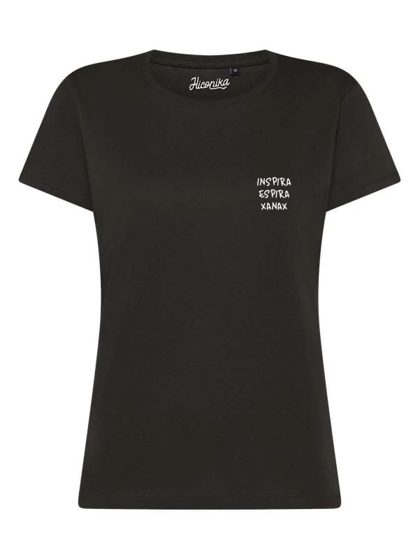 T-Shirt donna Lady 2.0 con la scritta “inspira espira xanax” in patch a rilievo lato cuore – TW083 - immagine 5