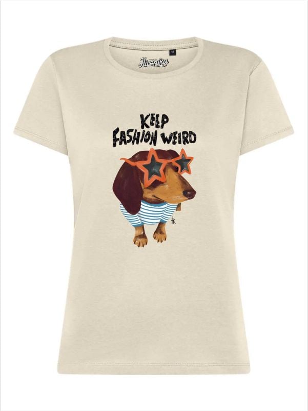 T-Shirt donna Lady 2.0 con un cane e la scritta “keep fashion weird” in glitter – TW077 - immagine 2