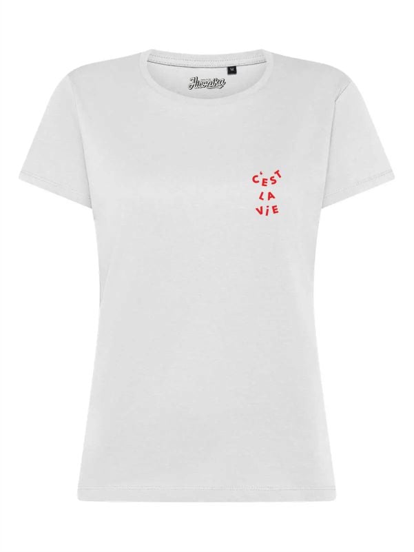 T-Shirt donna Lady 2.0 con la scritta “c'est la vie” in patch a rilievo lato cuore – TW101