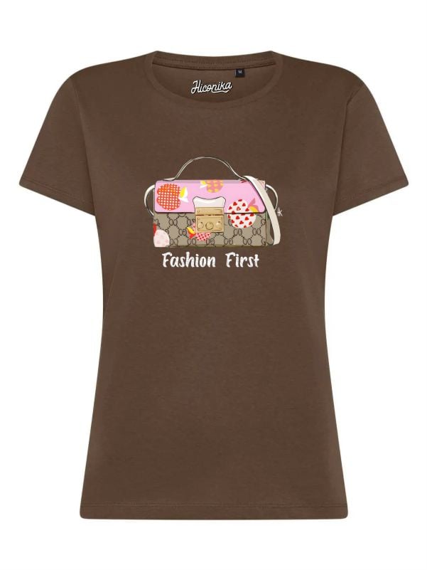 T-Shirt donna Lady 2.0 con una borsa e la scritta “fashion first” in glitter – TW104 - immagine 3