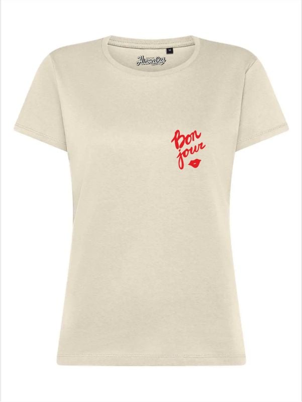T-Shirt donna Lady 2.0 con la scritta “Bonjour” in patch a rilievo lato cuore – TW078 - immagine 3