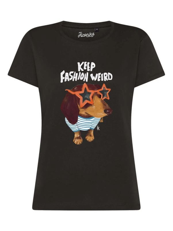 T-Shirt donna Lady 2.0 con un cane e la scritta “keep fashion weird” in glitter – TW077 - immagine 4